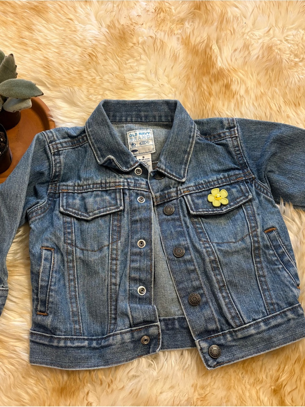 18-24 months Denim Jacket with Yellow Flower Pin